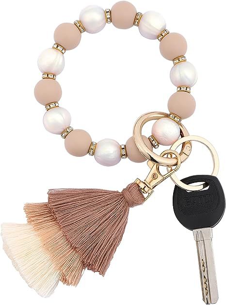 Wholesale Cow Print Leopard Print Tassel Silicone Beaded Wrist Keychain